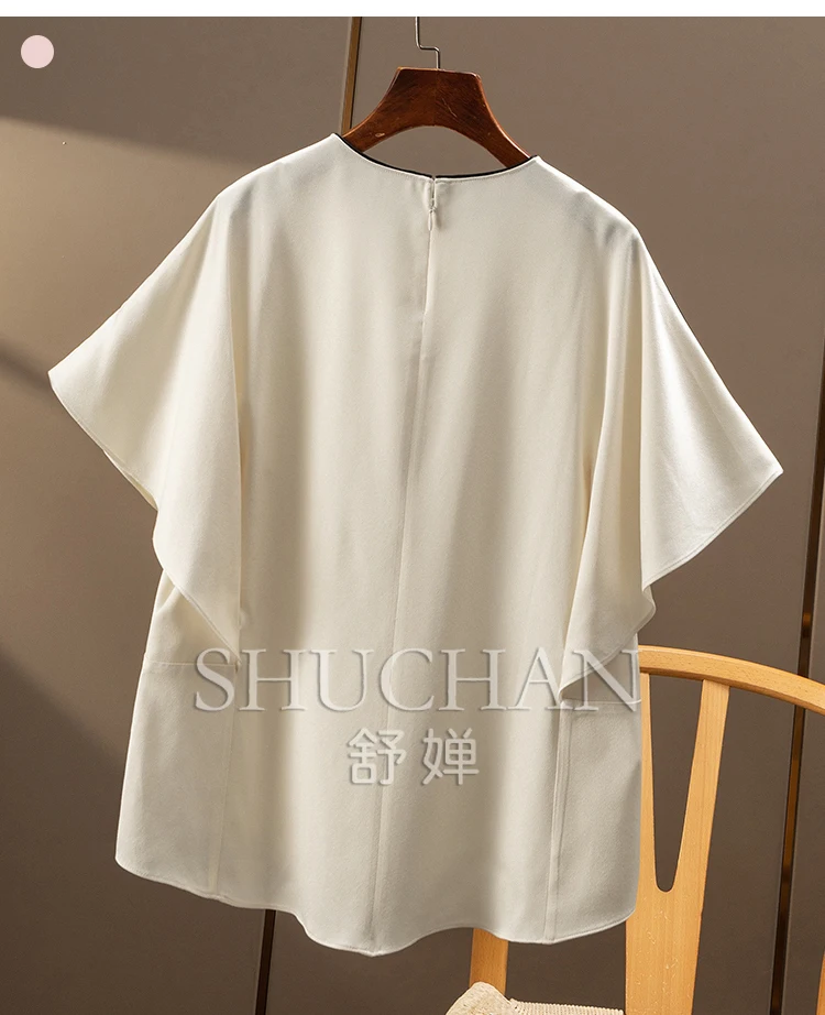 2025  Luxury Elegant 40 Mmi Double Sided Heavy Crepe Silk Lotus Leaf Sleeve Shirt New Women 5Z75