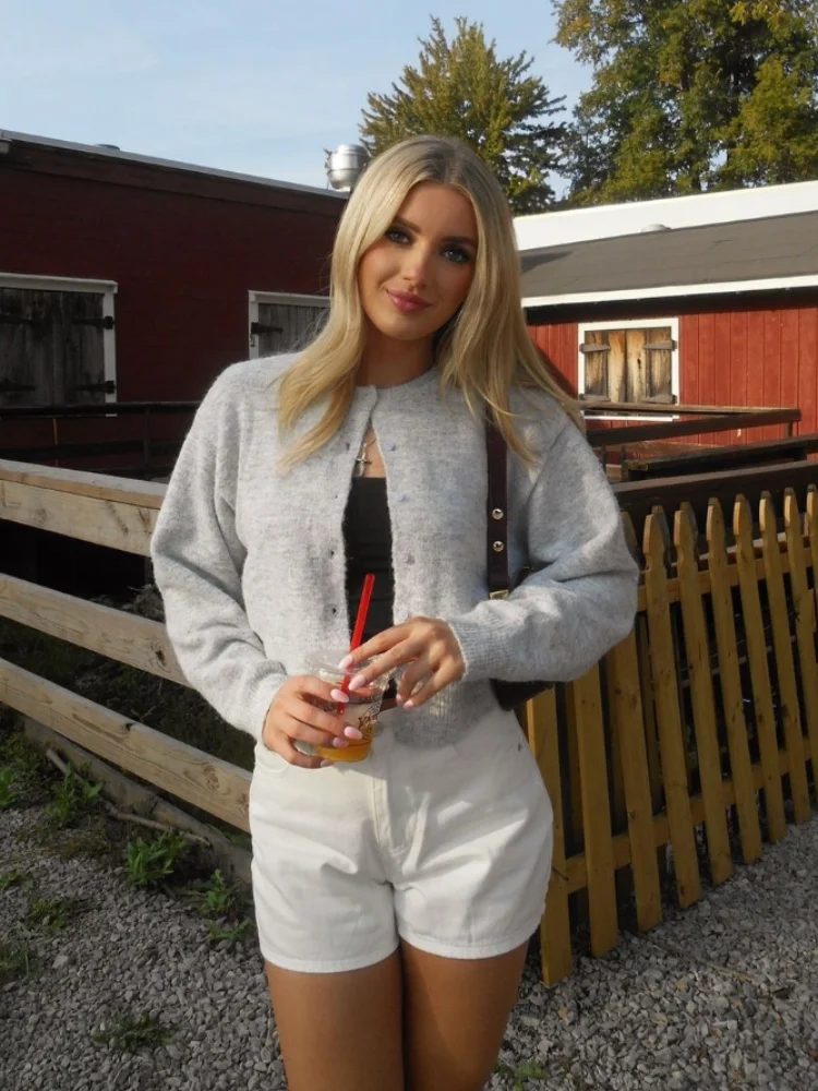 

Классический однотонный вязаный кардиган с круглым воротником, повседневный элегантный модный свитер с длинными рукавами, женский зимний повседневный трикотаж для поездок на работу