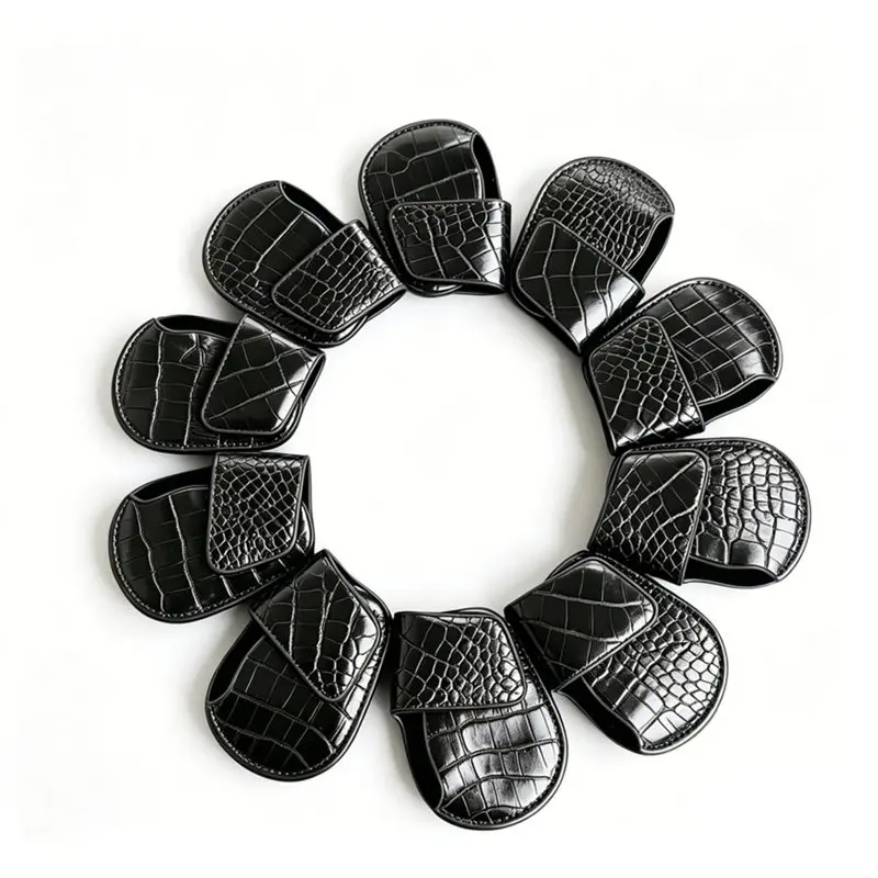 

ABHS-Golf Irons Cover Black Iron Headcover Wedges Covers Closure Crocodile Pattern Fit For Brand Golf Irons