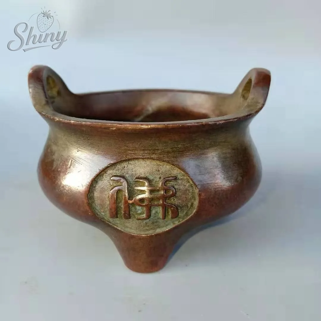Antique Three Legged Buddha Shaped Insertion Zen Character Bottom Line Soaring Double Ear Line Incense Burner Home Furnishing