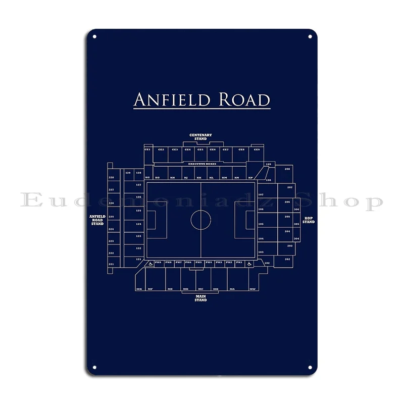 Plan Of Anfield Road Liverpool Football Ground Blueprint Metal Plaque Vintage Decoration Create Designs Cinema Tin Sign Poster