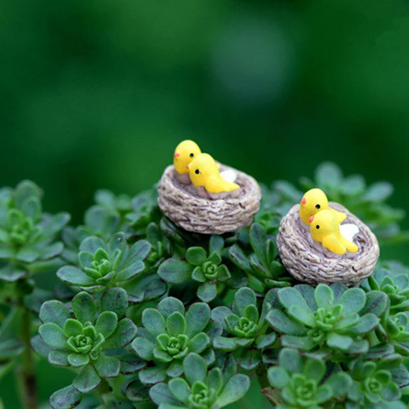 2pcs Bird with Nest Figures Miniature stair Figurine for mini fairy garden Micro Landscape animal statue resin craft