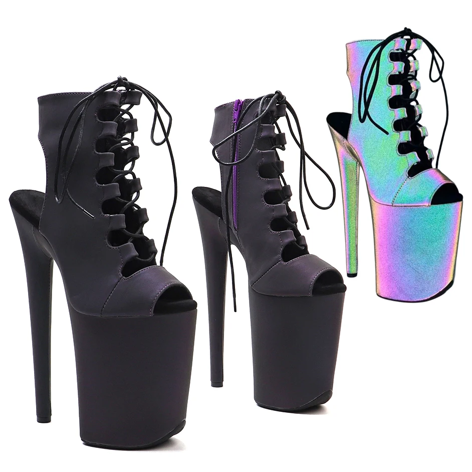 Leecabe  23CM/9inches  holographic  Upper night light  Pole dance shoes ankle boots High Heels Pole Dance boot