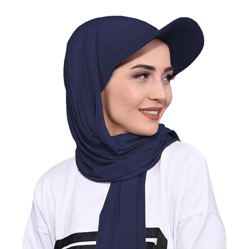 New Women Brim Bandana Cap Scarf Hat Outdoor Sun Visor ith Pre-Tied Turban Caps Ready To Wear Muslim Hijab Shawl Baseball Cap