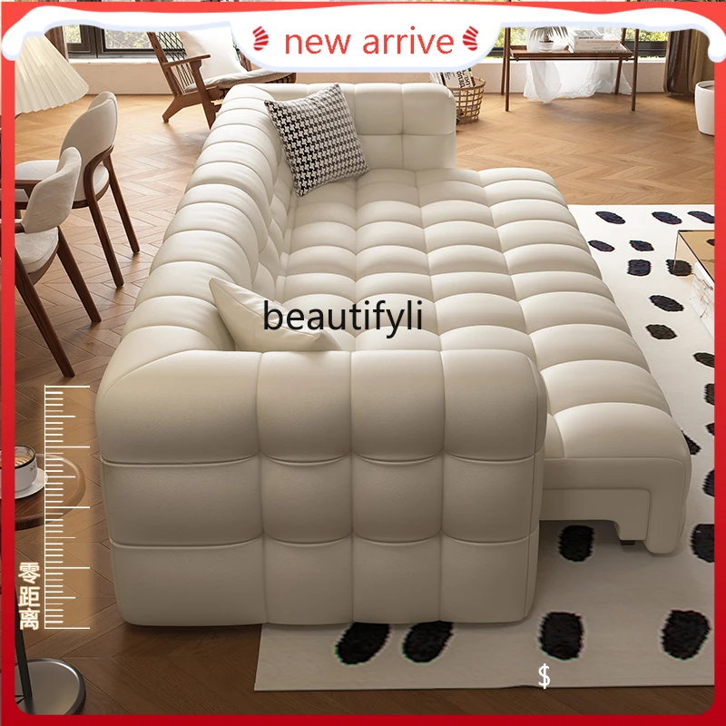 

S132 Cream Style Simple Leather Electric Sofa Small Apartment Retractable Function Straight Dual-Use Living Room Sofa Bed