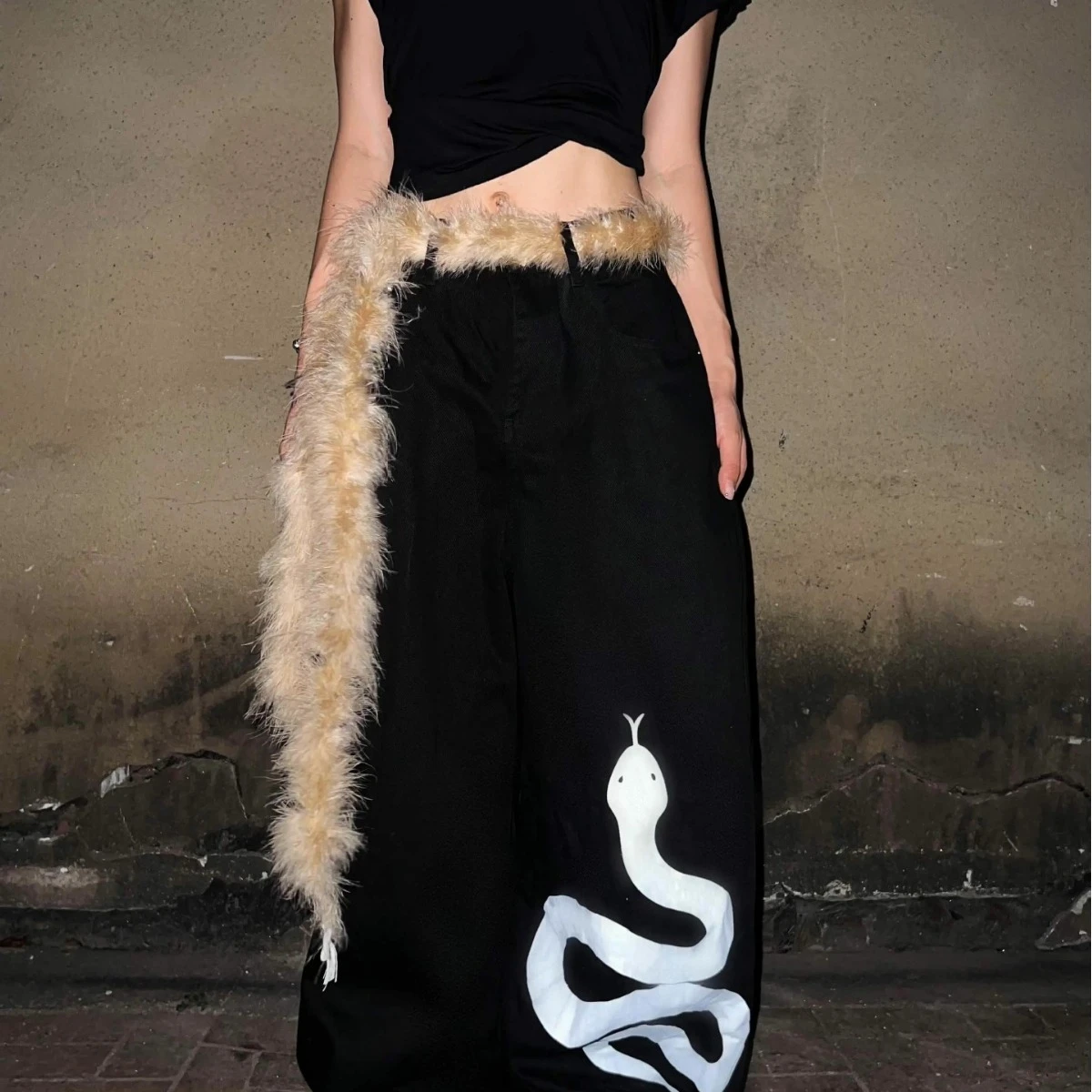 حزام طويل منفوش Y2K الألفية الساخنة فتاة نمط عصري الخصر سلسلة حبل وشاح معلق الديكور المرحلة الديكور