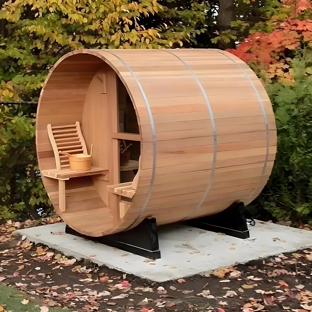 Wholesale traditional outdoor panoramic barrel sauna with heater dry sauna for 6 people