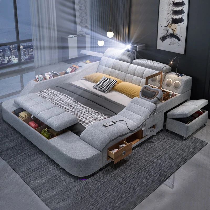 Multifunctional, flocked cotton and linen fabric bed tatami bed