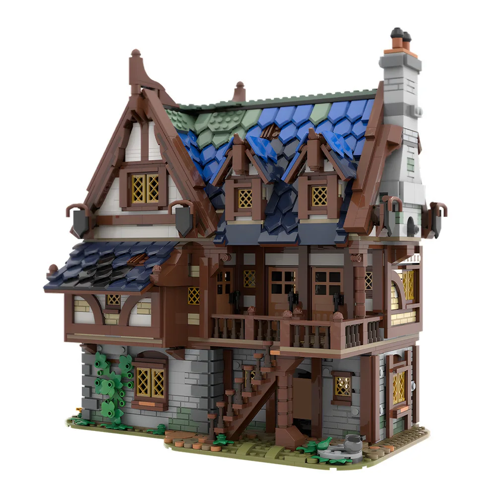 Gobricks moc vista de rua taverna medieval inn blocos de construção modelo arquitetura medieval tijolos montado brinquedo crianças presente
