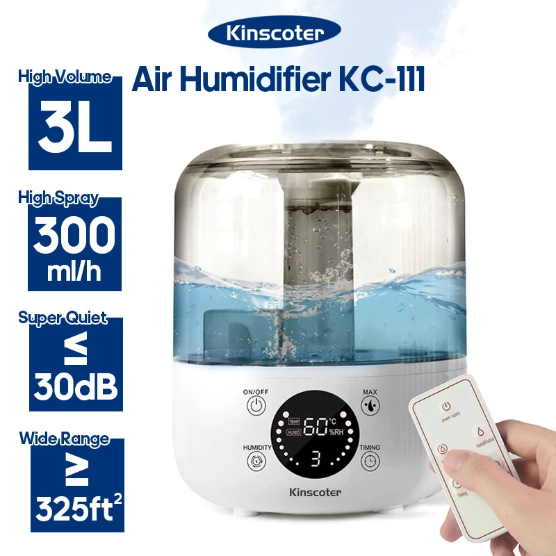 KINSCOTER 3L Air Humidifier Professional Large Capacity Home Humidifier Plant Mist Aroma Diffuser with Remote Control Timer