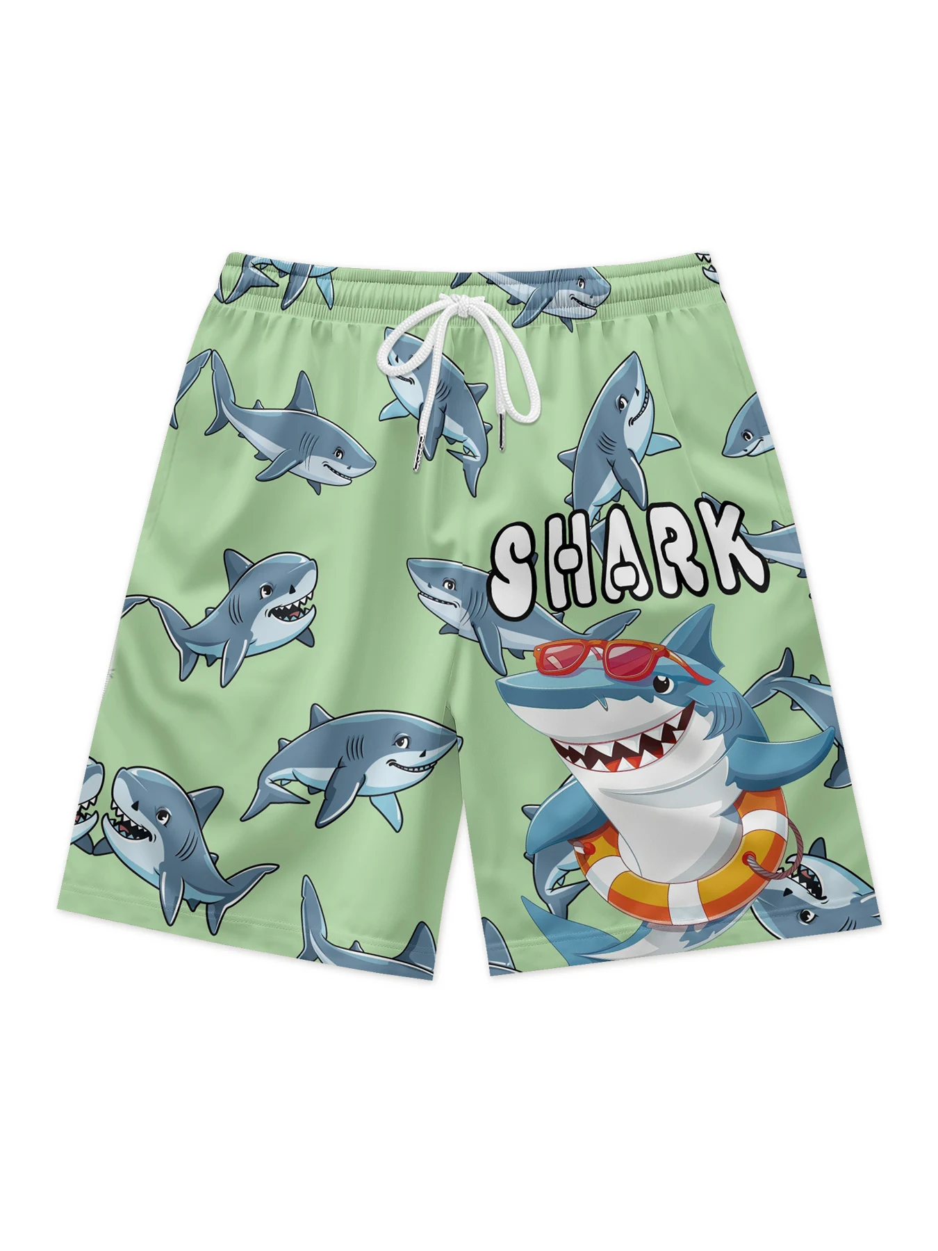 

100% Polyester All Over Printing Custom Men's Shorts Summer Men Shorts pantalones casuales green shark