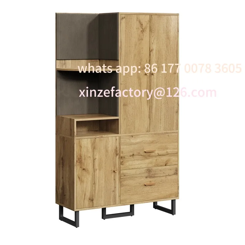 

Customizable 110x186x38cm Compact Wardrobe With 2 Drawers,Open Storage,Pull-out Rail Coat Rack,Hall Cupboard,Shoe Cupboard