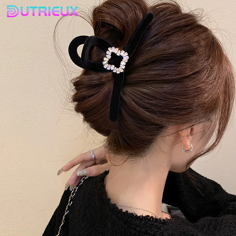 12.5cm Square Diamond Hair Clips For Women Hairpin Velvet Claw Clip Hair Accessories Elegant Love Girls Headwear