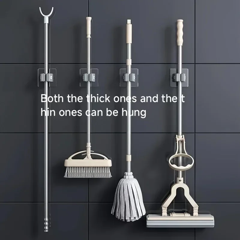 Mop Holder Self-adhesive Broom Stand Wall Mounted Mop Support Sweeping Brush Hook Storage Organizer Bathroom Kitchen Accessories