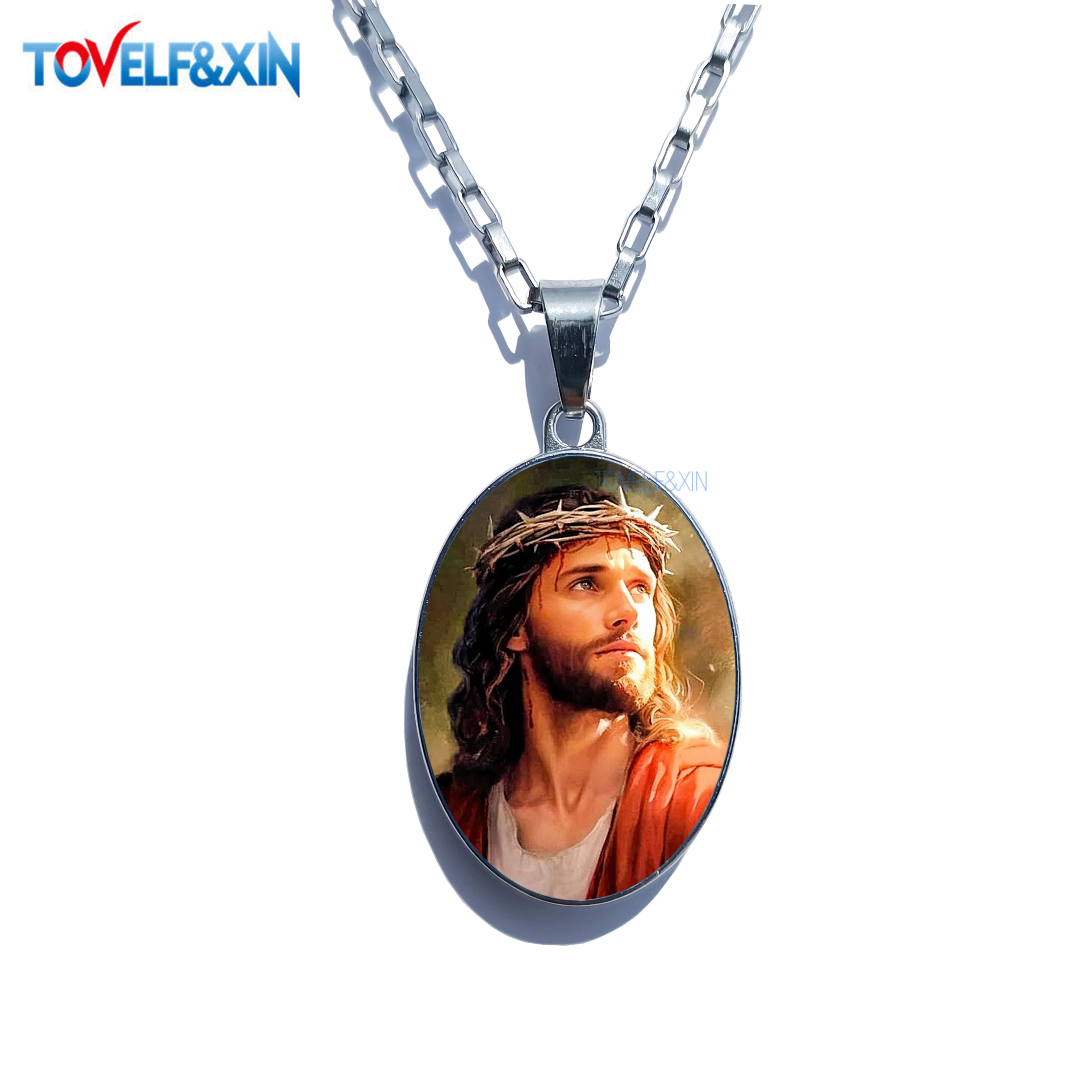 Christ jesus Photo Necklace for Women Men, Double Side Stainless Steel Chain christmas gift Wholesale jewelry