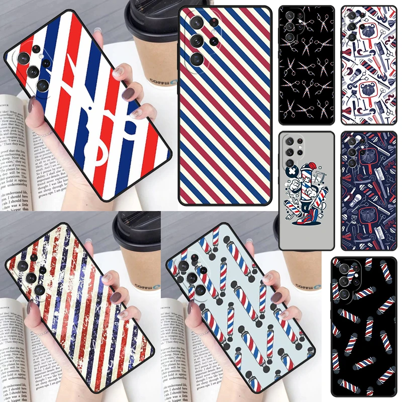 Barber Stripes Scissors Phone Case for Samsung Galaxy S26 Ultra S25 S24 S23 S22 S21 S20 Note10 Plus FE Cover Luxury
