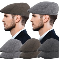 Men Vintage Berets Cap Cotton Plaid British Artist Painters Hats Autumn Winter Berets Herringbone Flat Peaked Cap Hip Hop Berets