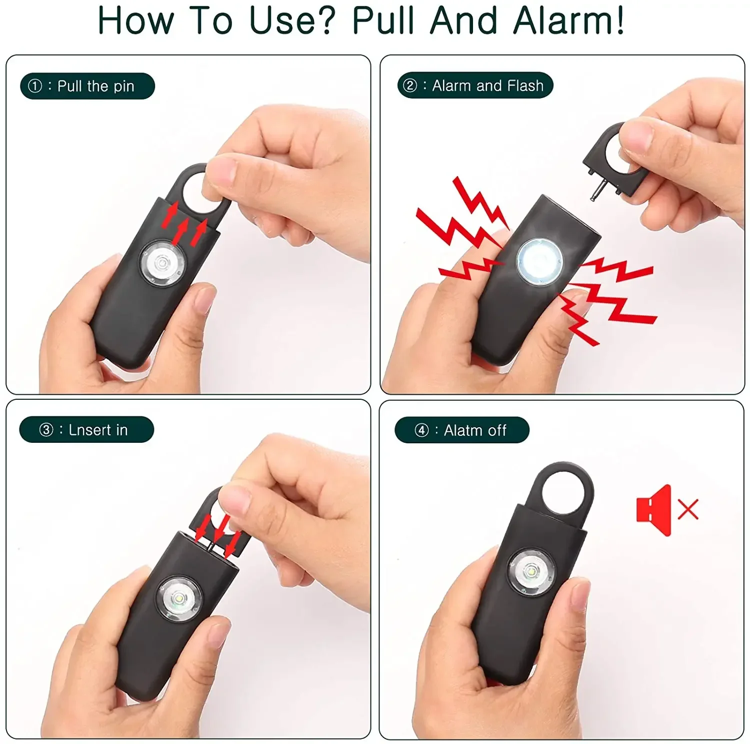 Allarme portachiavi di sicurezza personale, Allarmi personali, Sirena di autodifesa Allarme di sicurezza per donna, Portachiavi con luce LED SOS da 130 dB