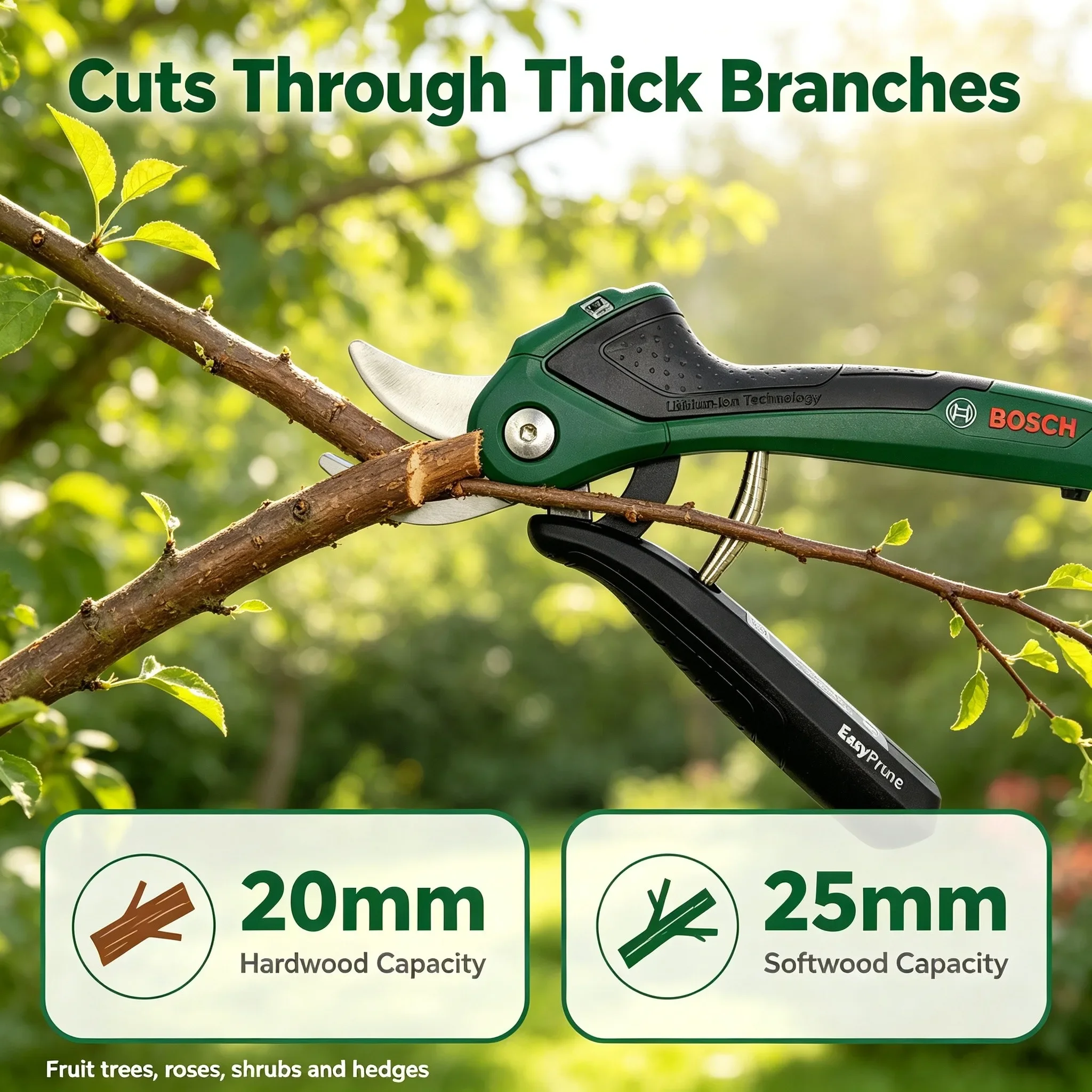 Bosch EasyPrune Hand Pruner Shears, High‑Performance Garden Branch Cutter, Comfort Grip Secateurs for Household Plant Pruning