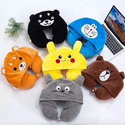 Women/Men U Shape Travel Pillow Cartoon Cute Hoodie Animals Neck Pillow Office Airplane New Neck Cushion For Sleep Outdoor