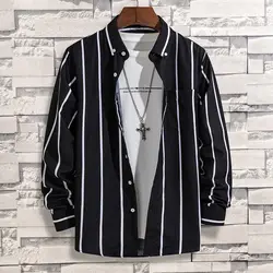 Spring Autumn New Fashion Striped POLO Collar Button Shirts Men's Clothing Long Sleeve Cardigan Korean Loose Trend Chic Blouses