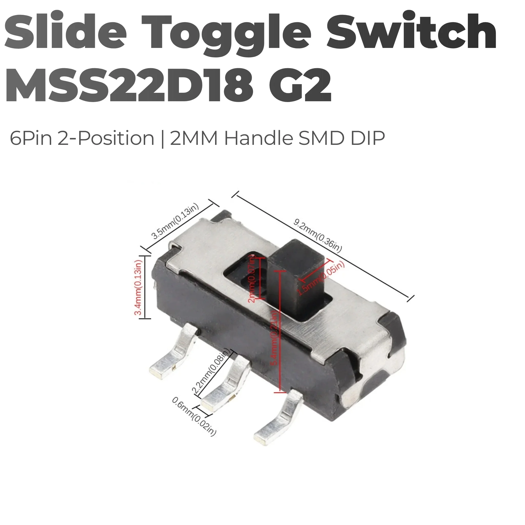 50-100pcs MSS22D18 G2 Slide Switch 6 Pin 2 Position Handle Height 2MM Toggle Switch Side Toggle For DVD Electronic Component