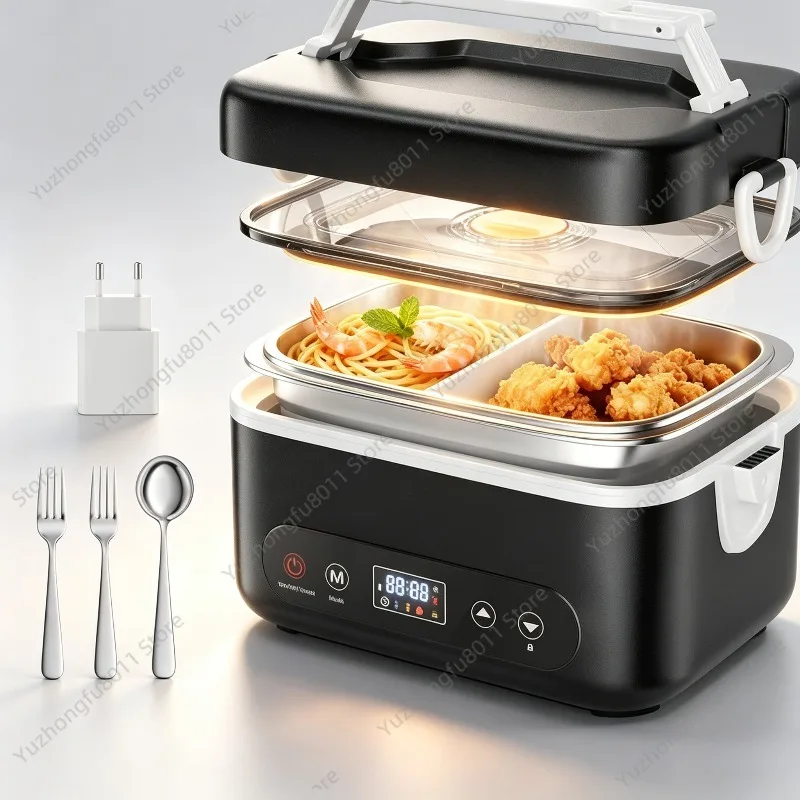 Cordless Electric Lunch Box 1.5L, 60W Heating Food Container With 18000mAh Self-Charging Battery Power