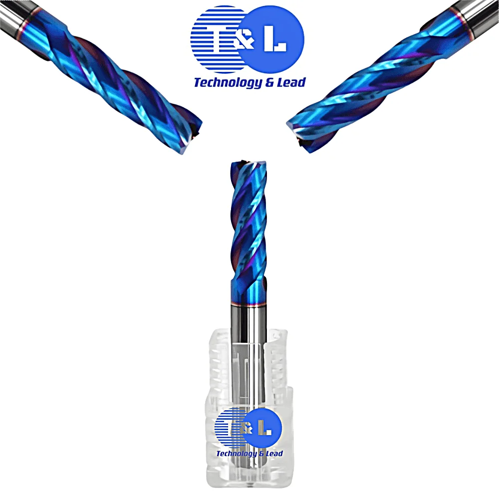 T&L HRC63 Blue Nano Coating Tungsten Steel 4-Flute Round Nose Milling Cutter CNC Machining Center Special Endmills Tools