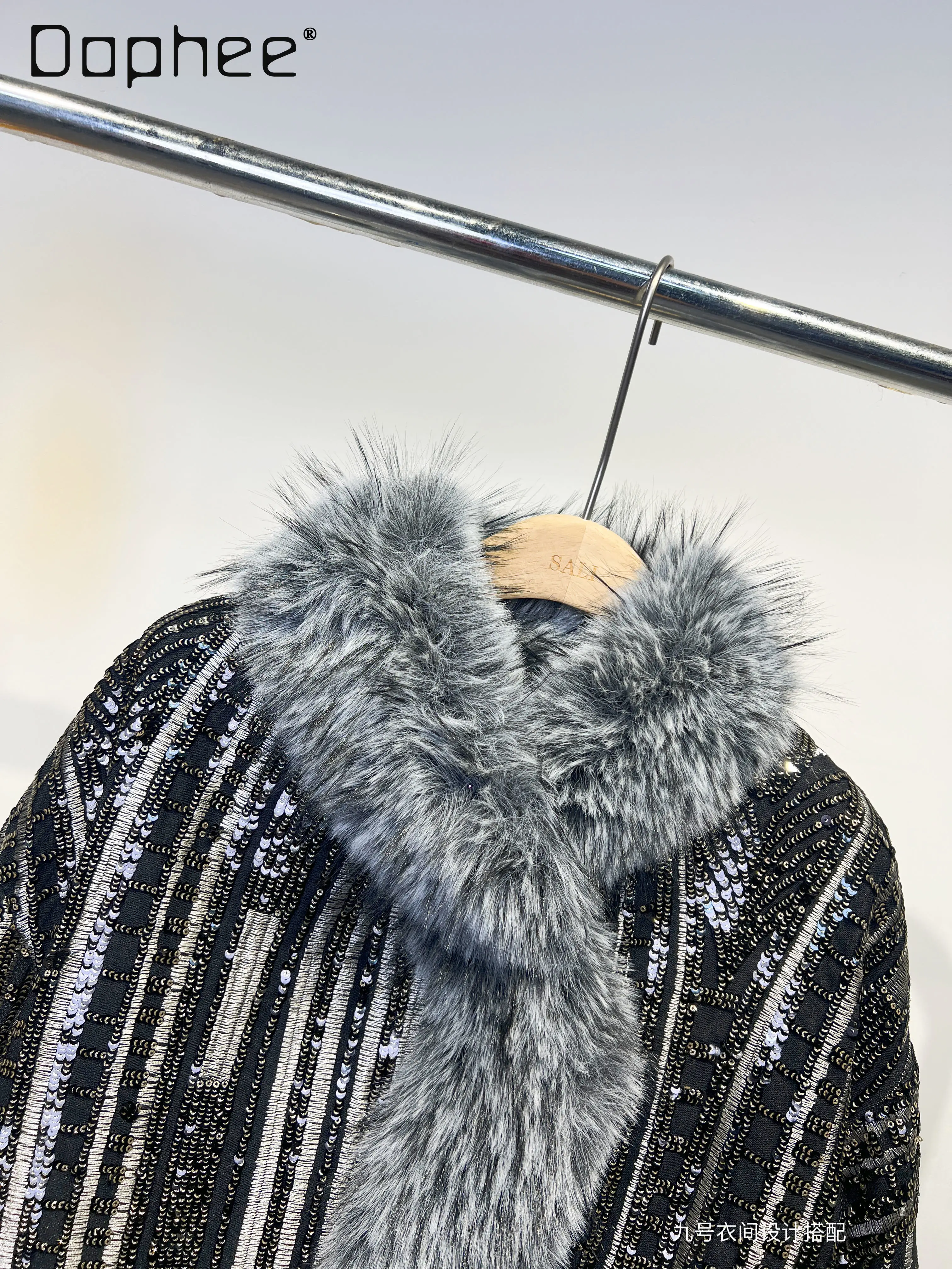 

Heavy Beaded Sequin Faux Fox Fur Coat for Women 2025 New Fashion Loose Warm Fur Coat Winter Jacket Women Fluffy Jacket