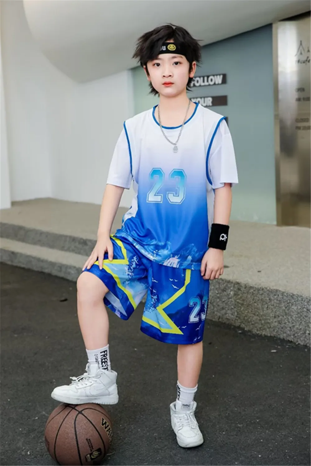 Children's clothing suit quick-drying sweat-absorbent boys girls Basketball Jerseys Fake two-piece uniform kit primary school tr