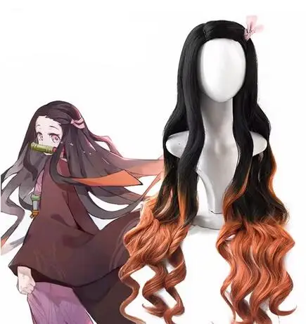 Kamado Nezuko Wig Nezuko Cosplay 95cm Gradient Long Hair Accessories Heat Resistant Synthetic Wig