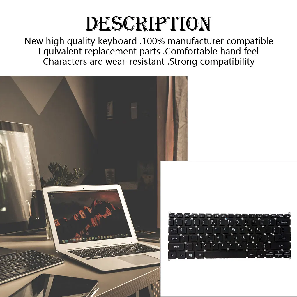 Notebook Keyboard Fluent Typing Black Frame Sensitive Notebook Computer Components Replacement for Acer Swift5 SF514-52