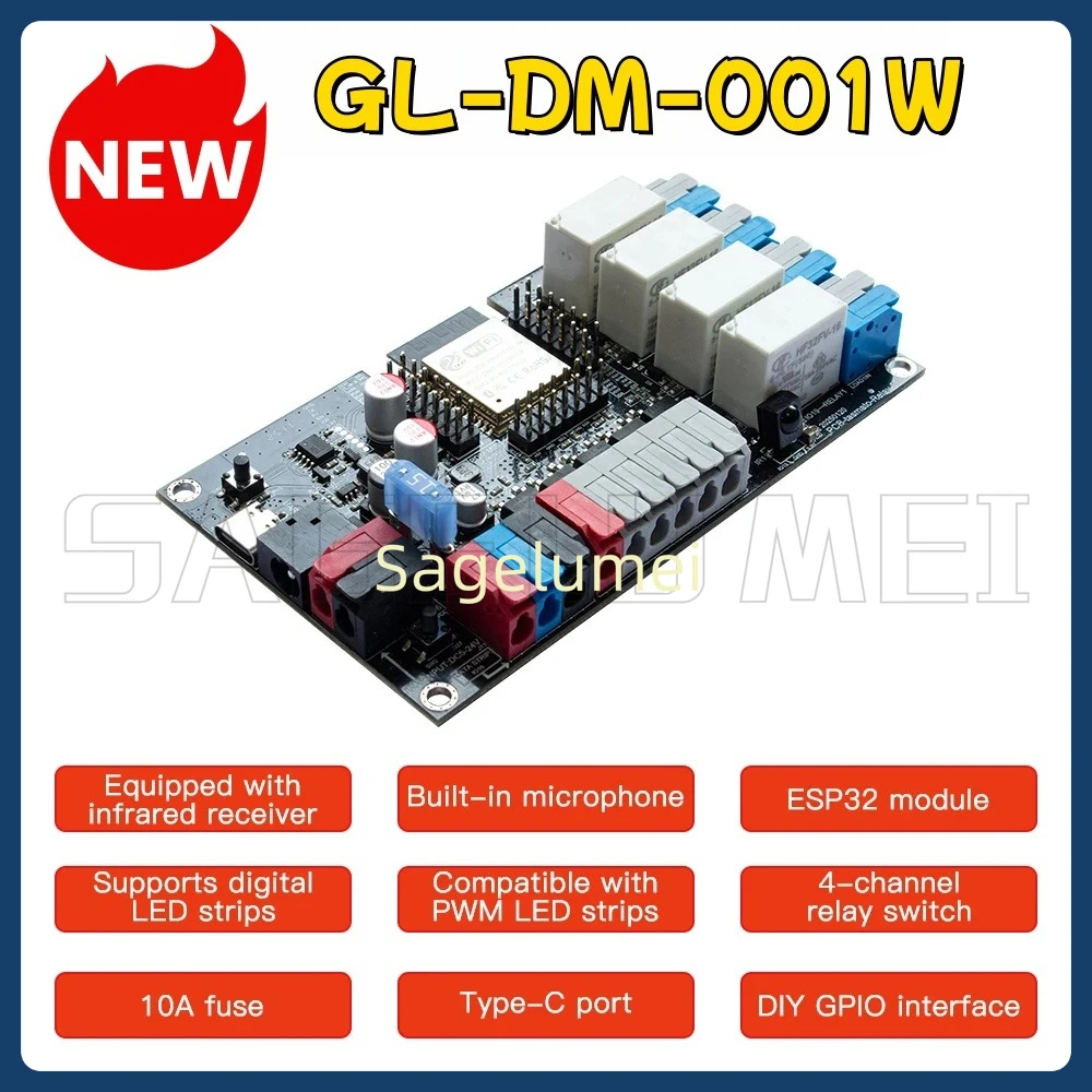 

GL-DM-001W WLED ESP32 Development Board Microphone Function RGB IC Dynamic Mode PWM Static Output GPIO Port Relay DIY Enthusias