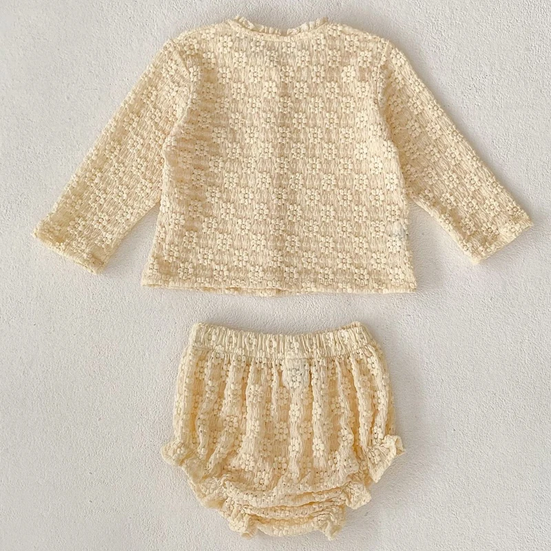 Autumn new baby clothing, soft set for 0-3 year old female baby, flower jacquard knitted long sleeved top+bread pants