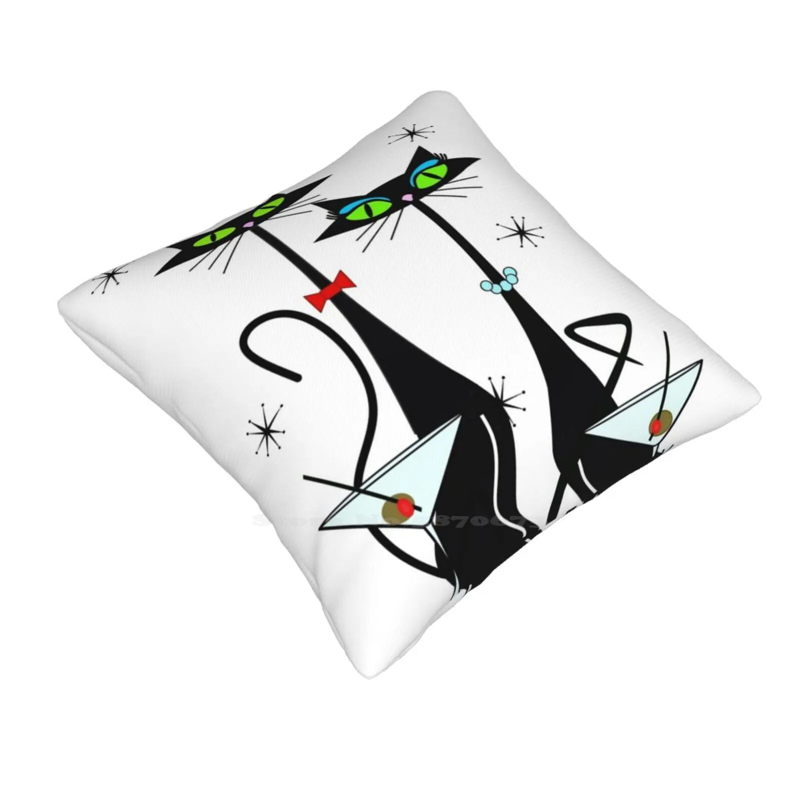 Atomic Cats Time Pillow Cover Hug Pillowcase Atomic Cat Atomic Art Cat Mid Century Cat Black Cat Beach Cat 1960S Cat 1950S Cat