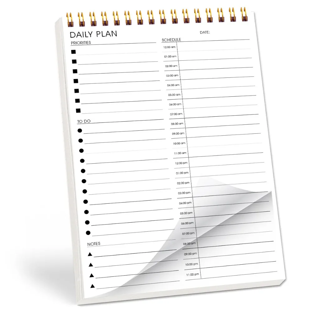 New A5 Daily Schedule Planner English Layout Double Sided Time Block Planner Undated Thick Paper Daily Plan Notepad Work