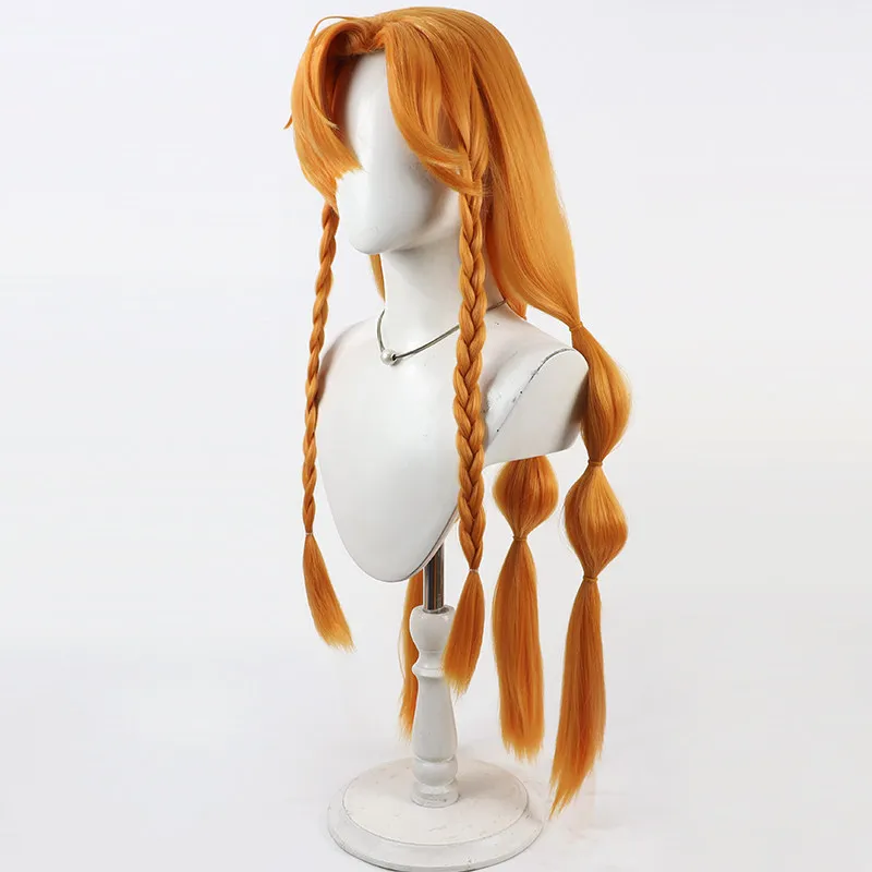 Peluca de Cosplay Wuthering Waves Sigrika, coletas trenzadas largas naranjas, pelo sintético resistente al calor, fiesta de Halloween para mujeres y niñas