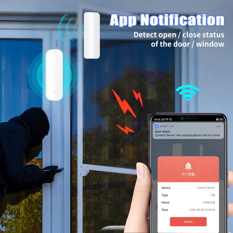 Tuya Smart Zigbee Sensor de portas e janelas, Alarme magnético, Rastreamento automático, Câmera sem fio, Dispositivos de segurança doméstica, Wi-Fi