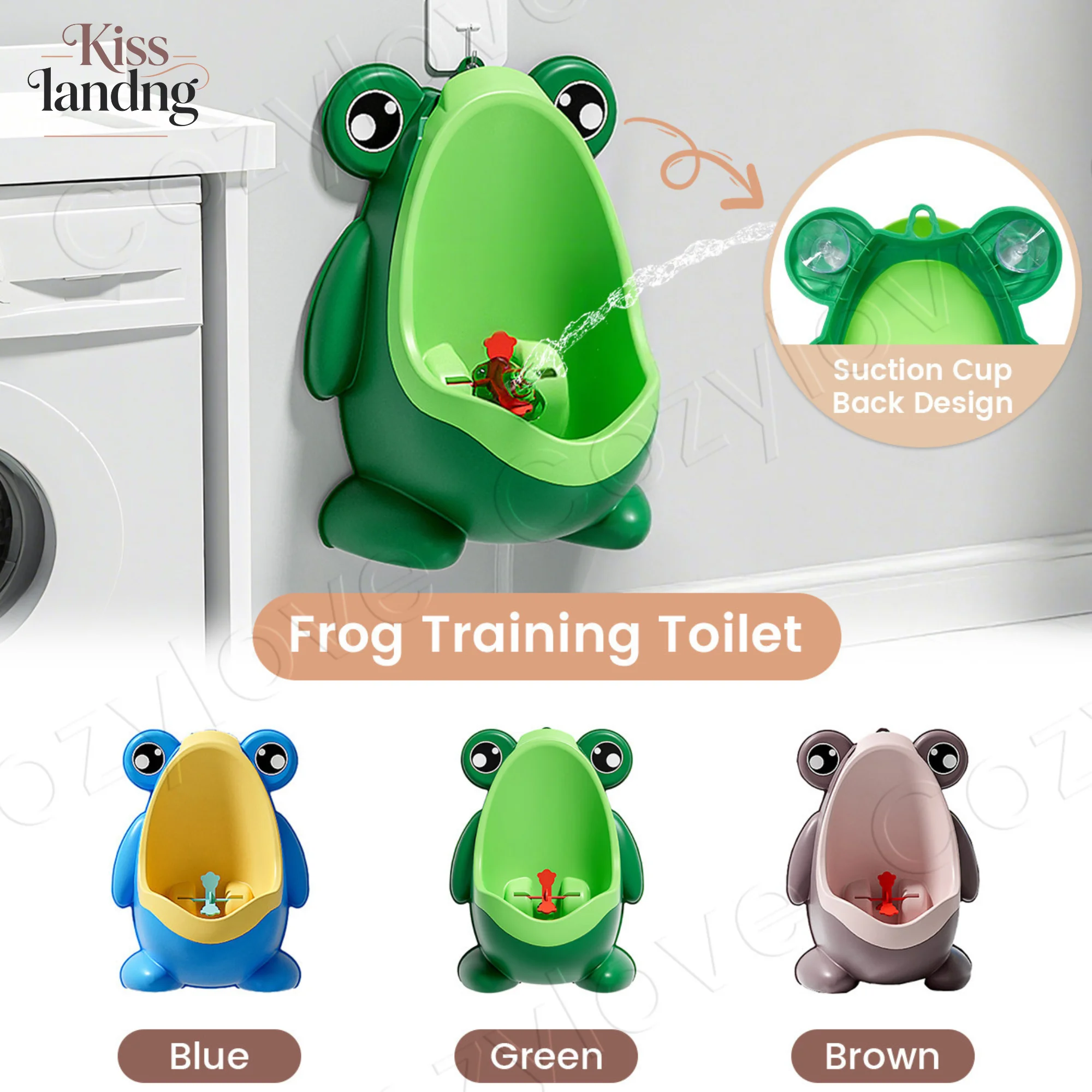 Cartoon Frog Baby Urinal for Boys Wall-mounted Suction Cup Potty Training Toilet with Target Game