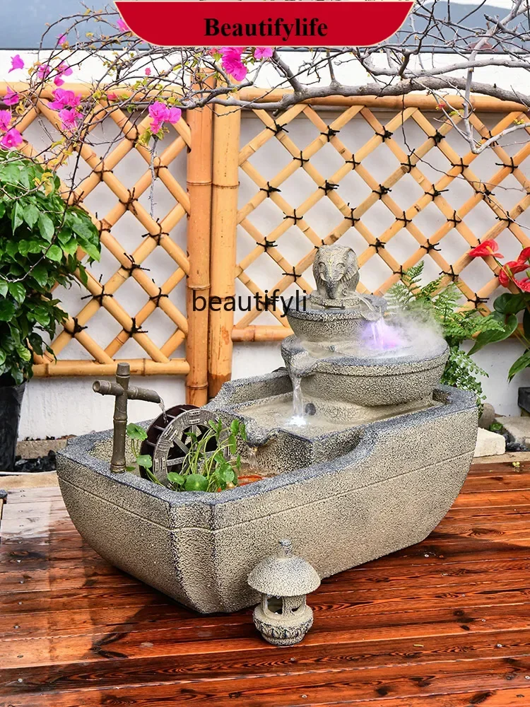 Chinese balcony garden layout outdoor courtyard flowing water fish pond decoration landscaping fish tank landscape ornament  H