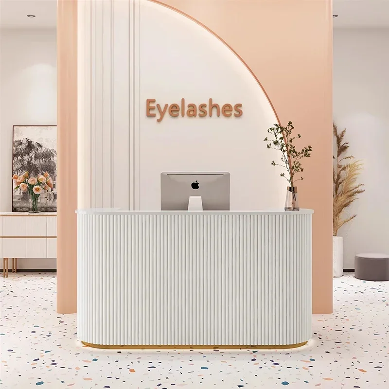 Modern Simple Reception Desks Nordic White Gold Top Grade Beauty Salon Checkout Counter Church Pulpit Office Furniture FYRD