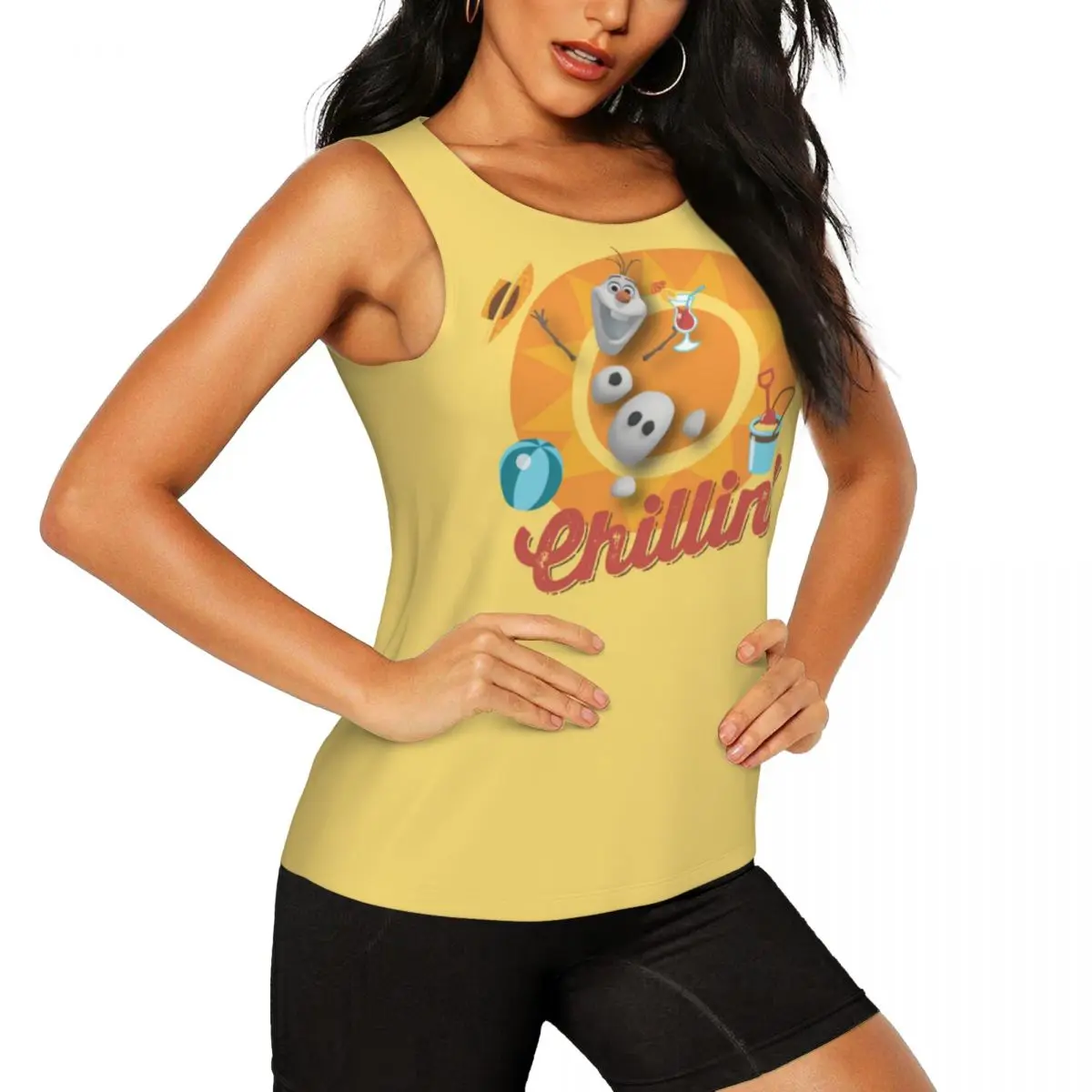 Custom Frozen Olaf Chillin' In Orange Circle Workout Tank Tops Women's Quick Dry Sleeveless Yoga Shirt