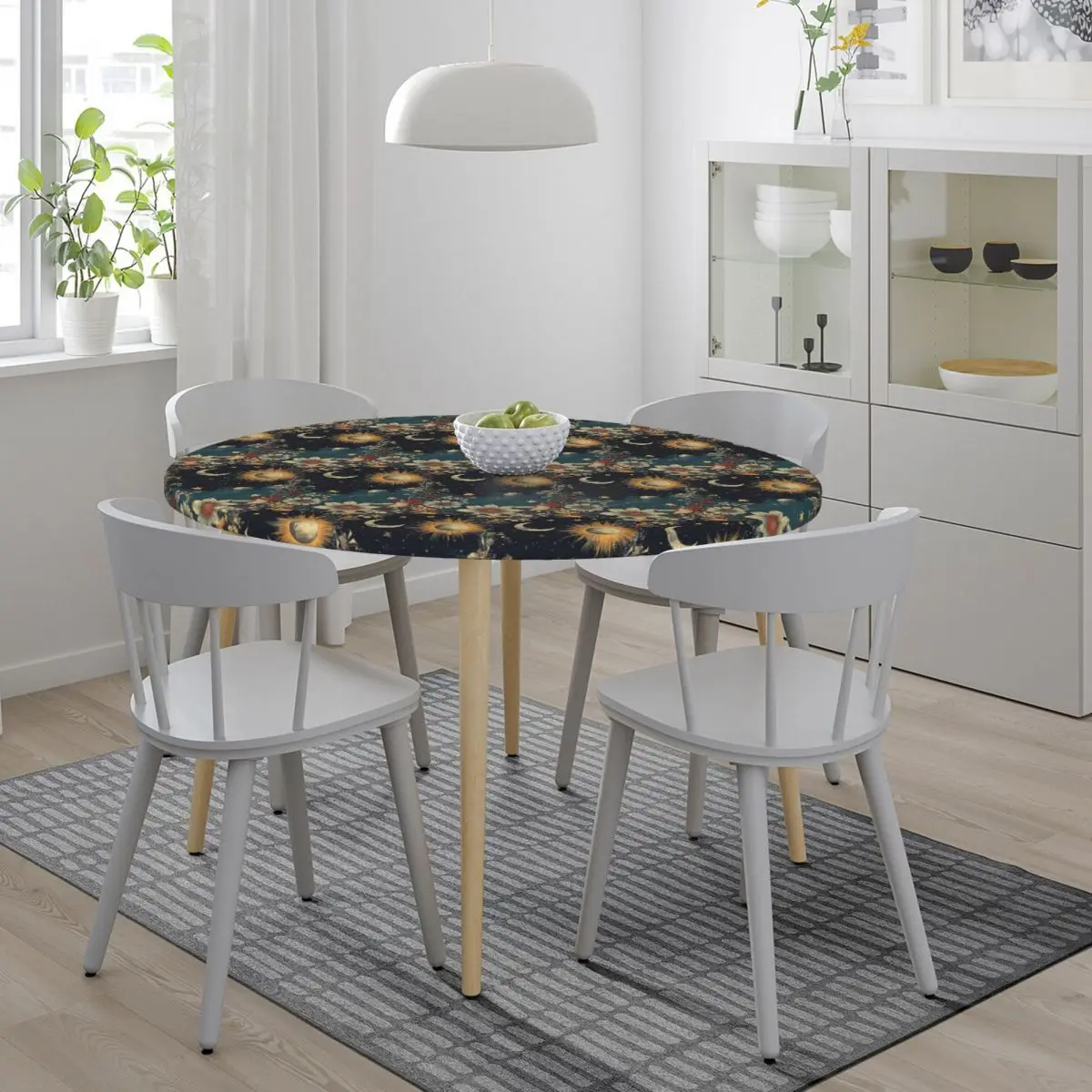 Trendy Sun Moon Boho Cosmos Astrology Waterproof Round Tablecloth Oilproof Table Cloth for Kitchen Events Dining Table Cover