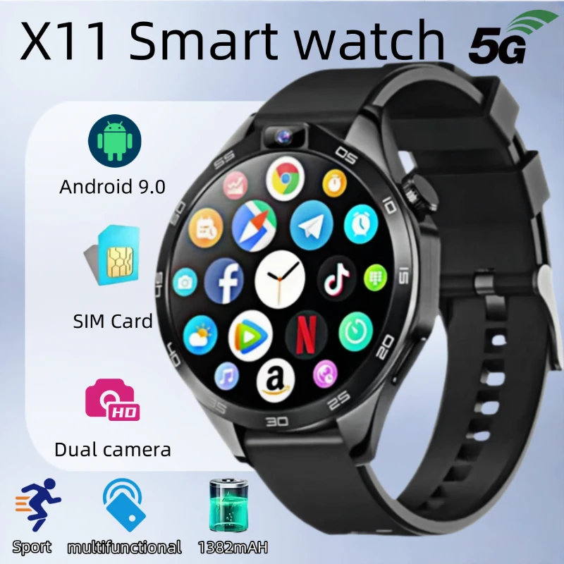 

Новые полносетевые умные часы 5G X11, 1,85-дюймовый TFT-экран, разрешение 400*400, система Android 8.1, двойная HD-камера 200 Вт, 1380 мАч, GPS