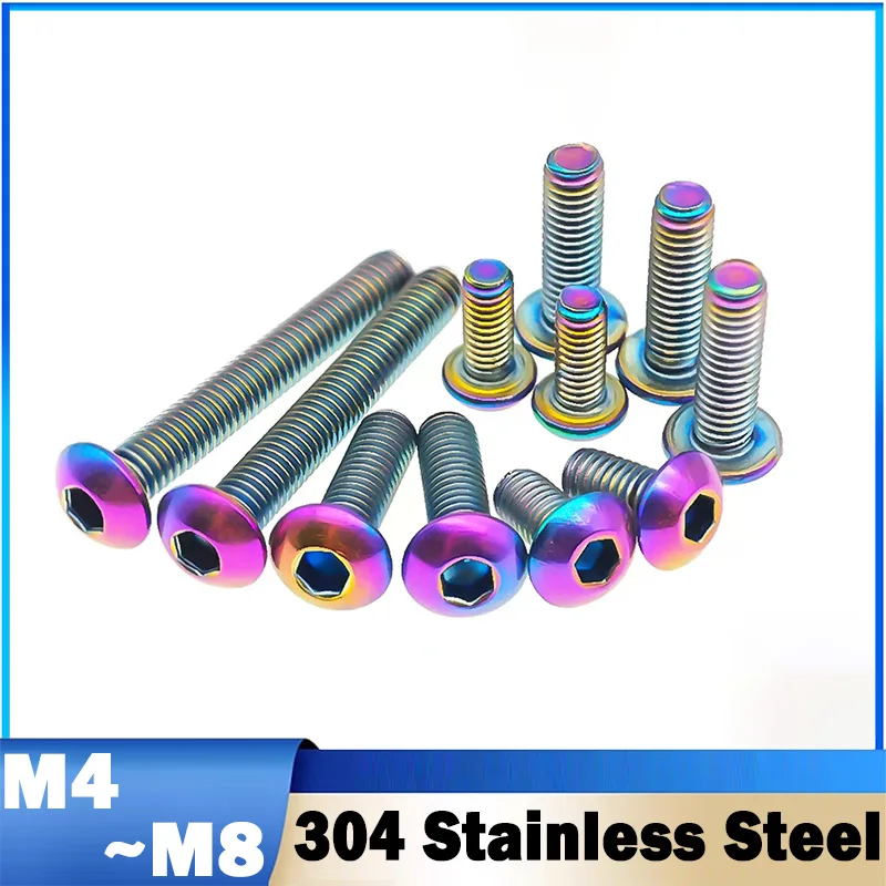 2Pcs M4 M5 M6 M8 304 Stainless Steel Rainbow Colourful Round Button Head Hex Socket Screw For Bike Motorcycle