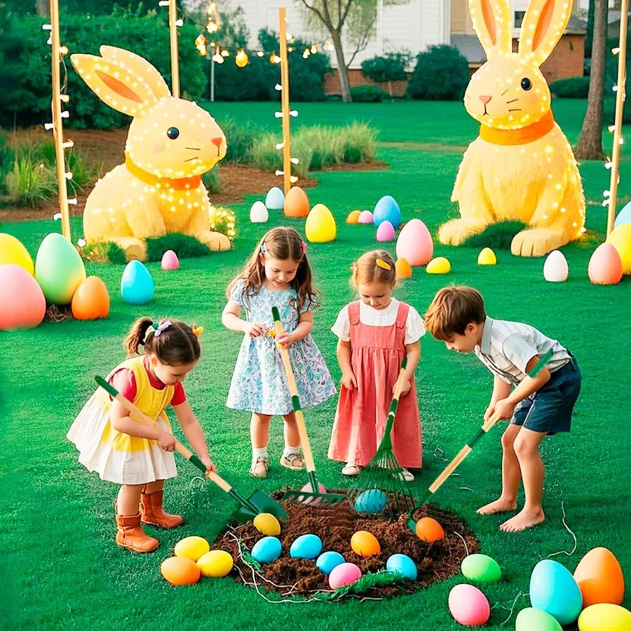 Juego de herramientas de jardinería para niños, 7 Uds., herramienta de jardín para niños con pala, rastrillo, azada, rastrillo de hojas, excavación de césped de patio de verano al aire libre