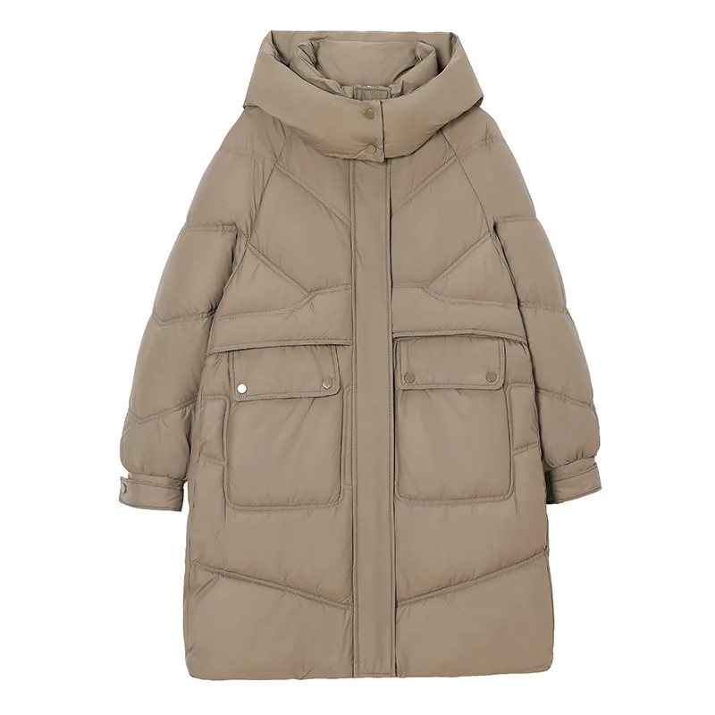 Mid Lenth Parkas Coats Women Hooded Overcoats Solid Zipper Long Sleeves Thick Straight Fit Casual Office Lady Autumn Winter 2025