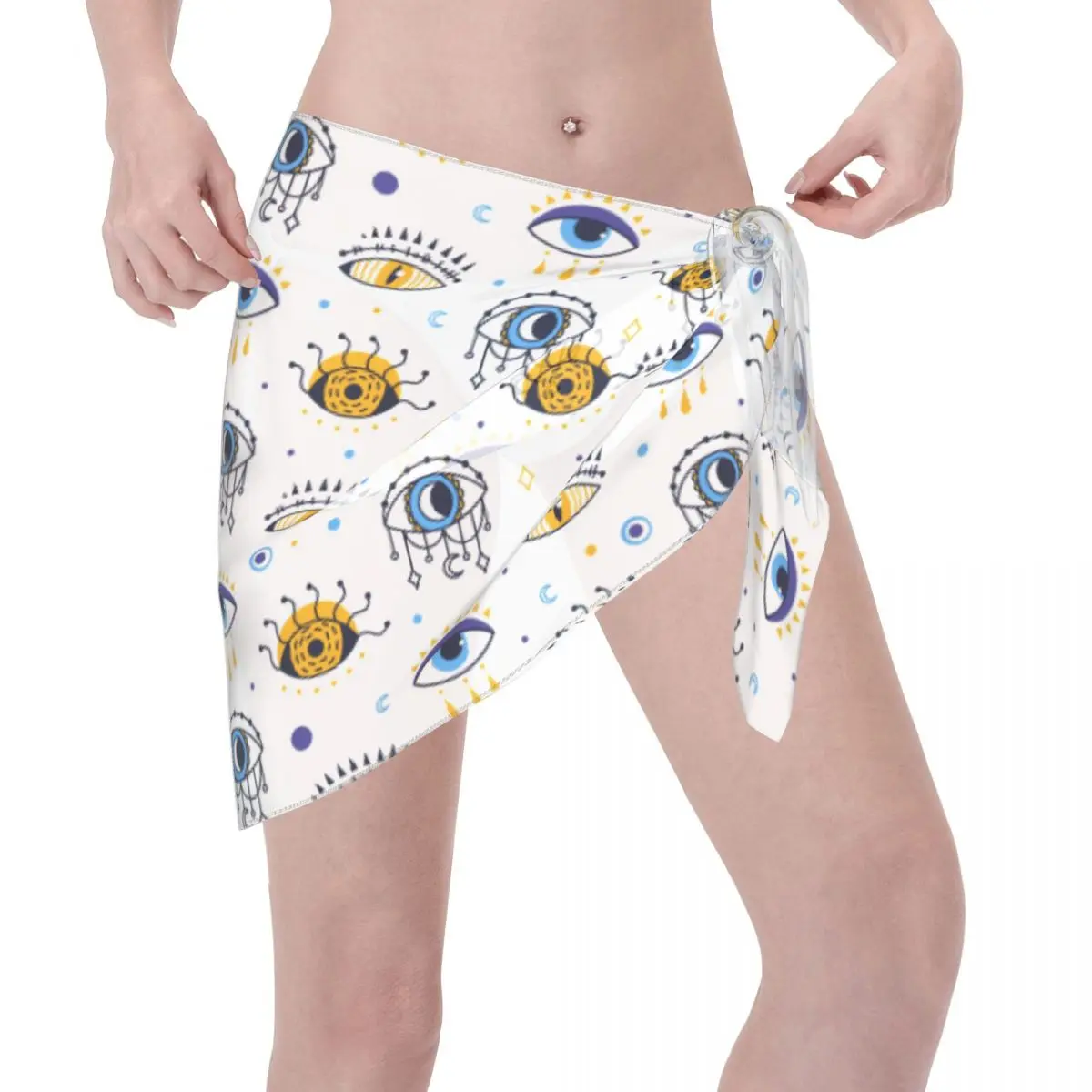 Collection mauvais œil personnalisée sur femmes blanches, Sarongs courtes, enveloppe de plage pour maillots de bain, robe portefeuille pour Bikini, Cover-up pour maillot de bain