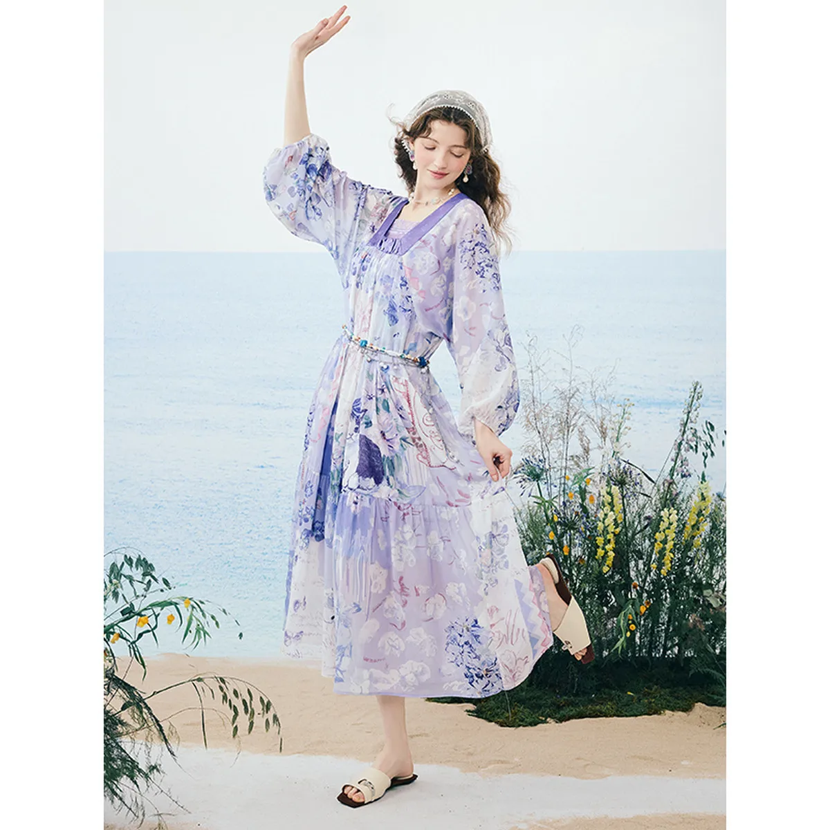 

Gentle Breeze Print Two-Piece Dress with Flowy Maxi Skirt