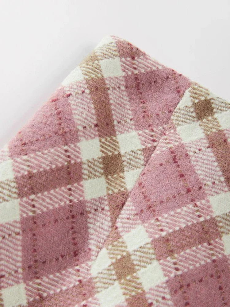 Herfst Winter Roze Geruite Wollen Korte A-lijn Rok Voor Vrouwen Hoge Taille Slanke Retro Zoete Potlood Mini Rokken Dame